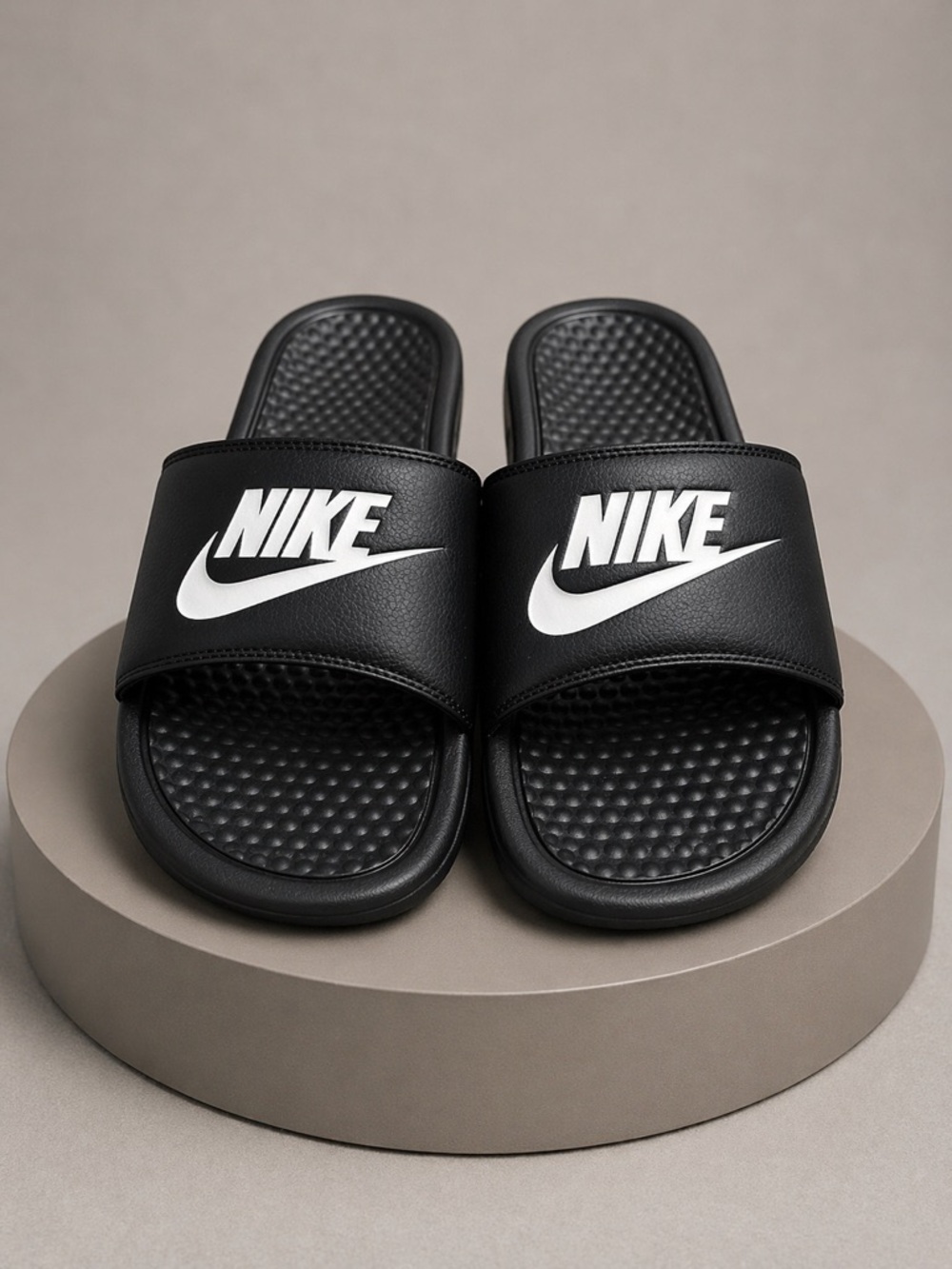 NWOB Nike Benassi JDI Slide Sandals Black White Logo Size 10 Comfort Slides